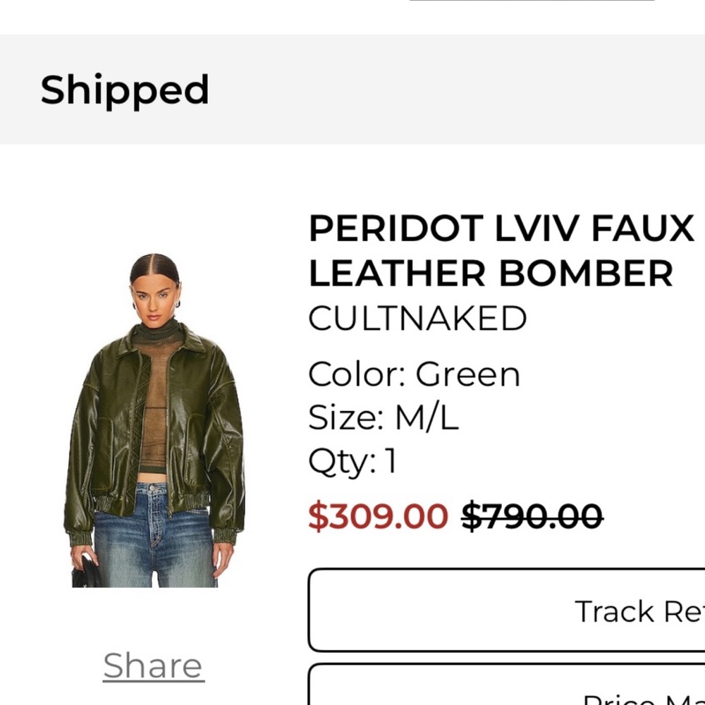 CULTNAKED Peridot Faux Leather Bomber Jacket